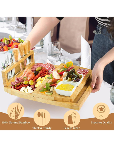 Juego de Tablas de Queso WRINGKIT con Cuchillos y Cuencos