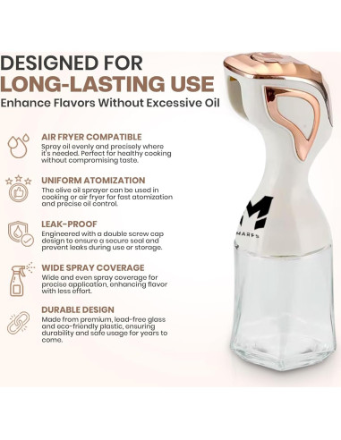 Pulverizador de Aceite Marfs 140ml Vidrio Blanco y Dorado
