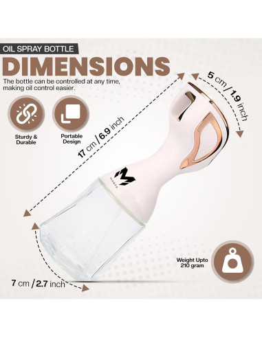 Pulverizador de Aceite Marfs 140ml Vidrio Blanco y Dorado