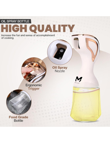 Pulverizador de Aceite Marfs 140ml Vidrio Blanco y Dorado