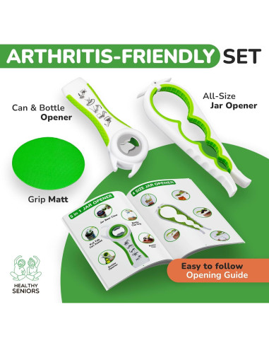 Abrebotellas Multifuncional 5 en 1 Verde Guisante para Artritis