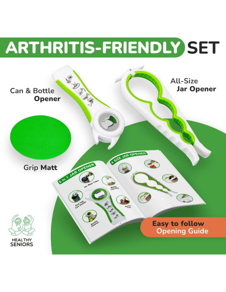 Abrebotellas Multifuncional 5 en 1 Verde Guisante para Artritis