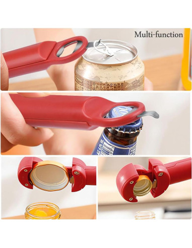 Abrebotellas Multifuncional EBUTY Rojo para Manos Débiles