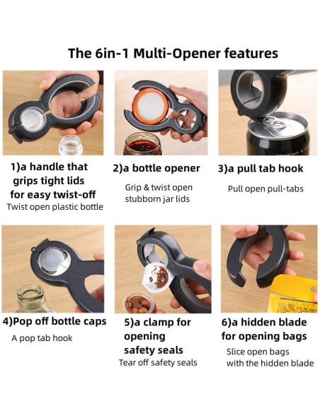 Abrebotellas 6 en 1 XCZBX Acero Inoxidable Gris