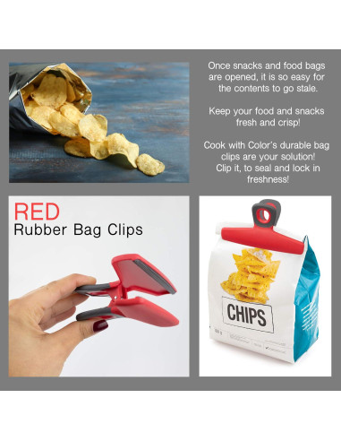 Clips de Alimentos Cook with Color Rojos 4 Piezas 12,7 cm