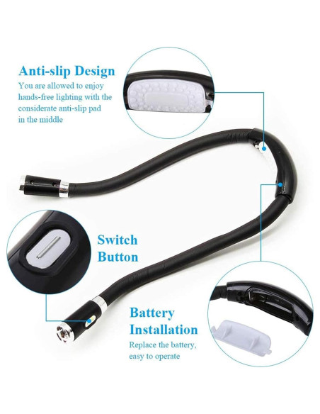 Lámpara de Lectura Flexible VJK para Cuello 4 LED Ajustable