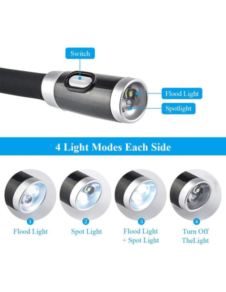 Lámpara de Lectura Flexible VJK para Cuello 4 LED Ajustable