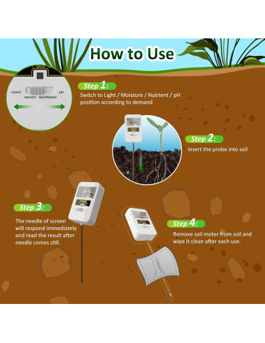 Medidor de Humedad y pH del Suelo Sonkir T01 4 en 1