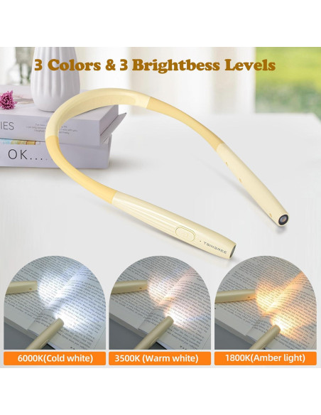 Luz de lectura para el cuello recargable USB 3 colores 3 brillos