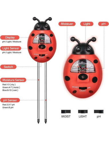 Medidor de Suelo 3-en-1 TopHomer pH, Humedad y Luz Jardín