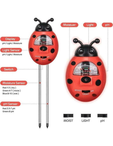 Medidor de Suelo 3-en-1 TopHomer pH, Humedad y Luz Jardín