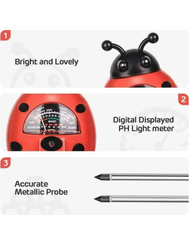 Medidor de Suelo 3-en-1 TopHomer pH, Humedad y Luz Jardín