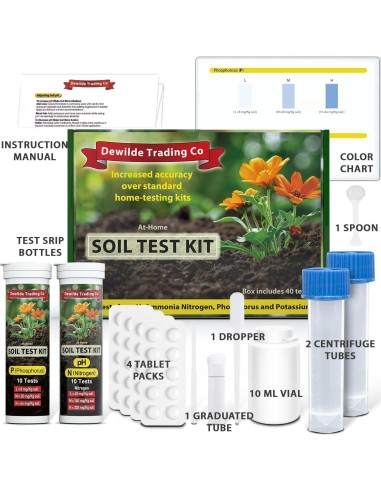 Kit de Prueba de Suelo 4 en 1 Dewilde - 40 Pruebas pH/N/P/K