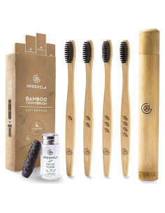Cepillos de Dientes de Bambú Greenzla, Paquete de 4 Unidades