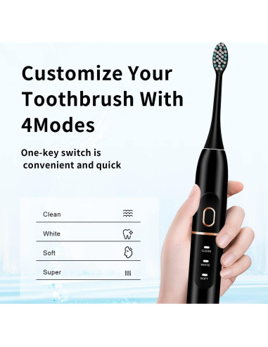 Cepillo de Dientes Eléctrico Kingheroes C2PRO Negro 8 Cabezas