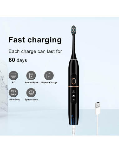 Cepillo de Dientes Eléctrico Kingheroes C2PRO Negro 8 Cabezas