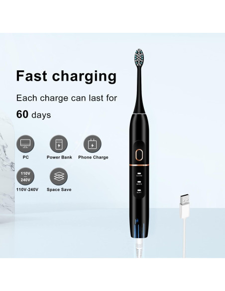 Cepillo de Dientes Eléctrico Kingheroes C2PRO Negro 8 Cabezas