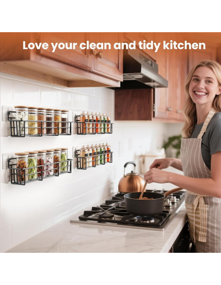Organizador de Especias Colgante Mystozer 4 Estantes Negro