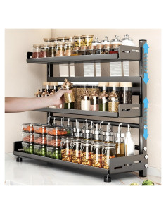 Estante de Especias VORA 3 Niveles Ajustable 40cm Negro