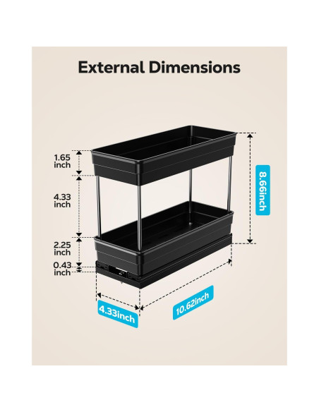 Estante de especias extraíble Nieifi 11 cm negro 2 niveles