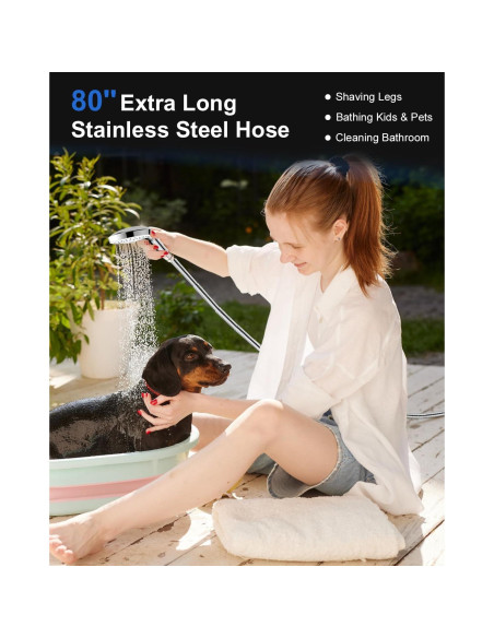 Cabezal de Ducha FASDUNT Cromo 6 Modos 80" Manguera