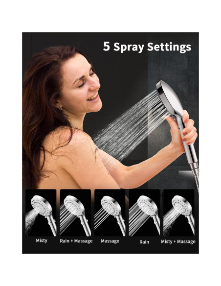 Cabezal de Ducha FASDUNT Cromo 6 Modos 80" Manguera