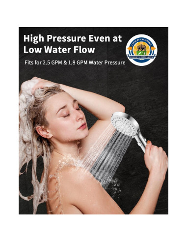 Cabezal de Ducha FASDUNT Cromo 6 Modos 80" Manguera