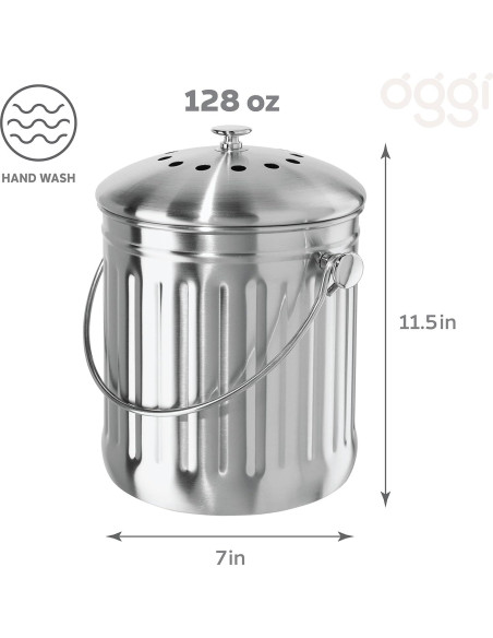 Cubo de Compostaje OGGI 3.8L Acero Inoxidable con Filtro