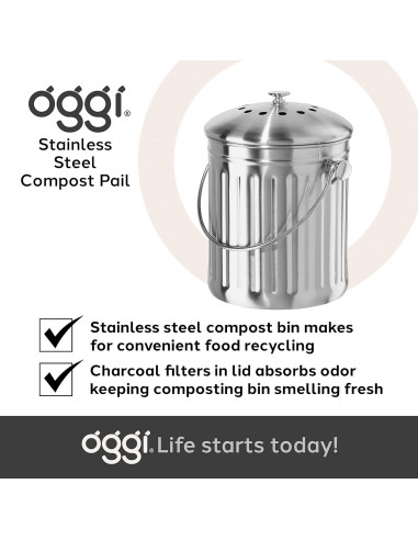 Cubo de Compostaje OGGI 3.8L Acero Inoxidable con Filtro