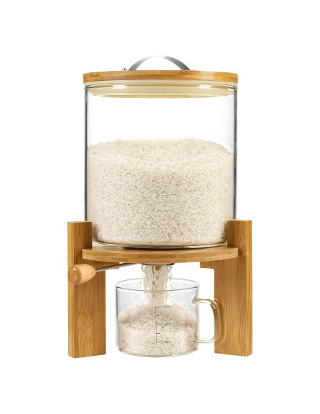 Dispensador de Arroz Vuinop 5L con Tapa de Bambú Hermética