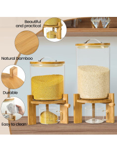 Dispensador de Arroz Vuinop 5L con Tapa de Bambú Hermética 2