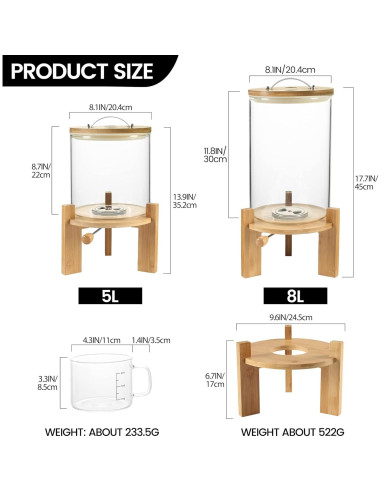 Dispensador de Arroz Vuinop 5L con Tapa de Bambú Hermética