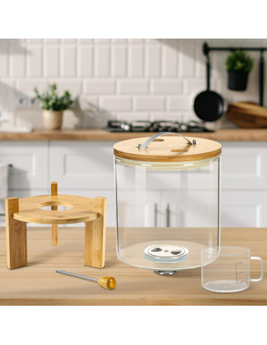 Dispensador de Arroz Vuinop 5L con Tapa de Bambú Hermética