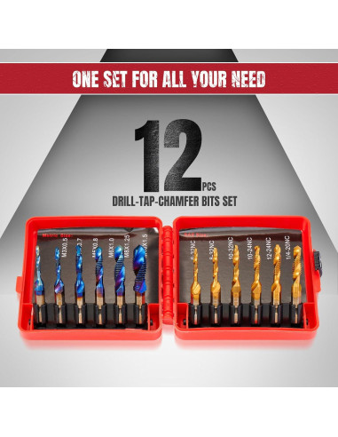Juego de 12 Brocas y Machos ColumPRO Titanio 3-en-1 6.35 mm