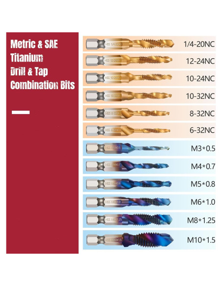 Juego de 12 Brocas y Machos ColumPRO Titanio 3-en-1 6.35 mm