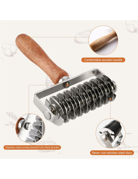 Rodillo Cortador de Masa MIATTCLD Acero Inoxidable 20.32cm