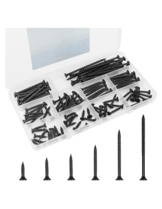 Kit de Tornillos para Drywall Innofy 108 Piezas 6 Tamaños Negro