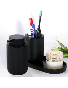 Juego de dispensador de jabón y soporte Fvstar negro mate 2