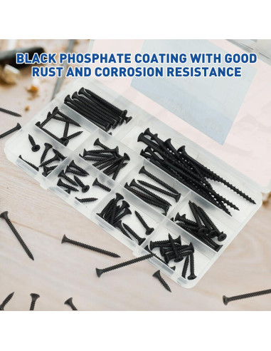 Kit de Tornillos para Drywall Innofy 108 Piezas 6 Tamaños Negro