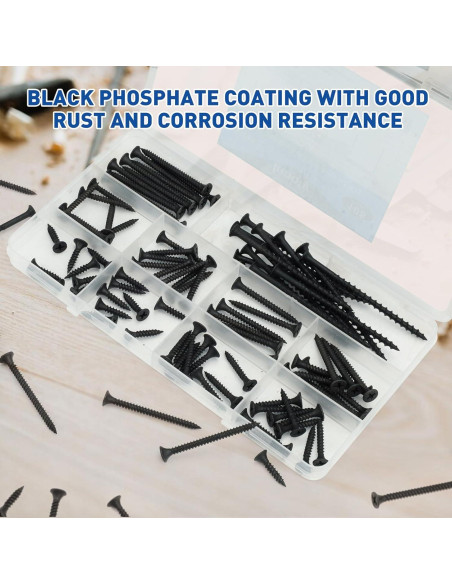 Kit de Tornillos para Drywall Innofy 108 Piezas 6 Tamaños Negro