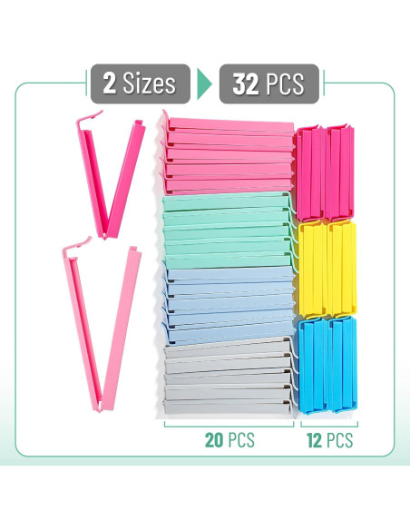 Clips para sellar bolsas de comida Mr. Pen, 32 piezas, 2 tamaños