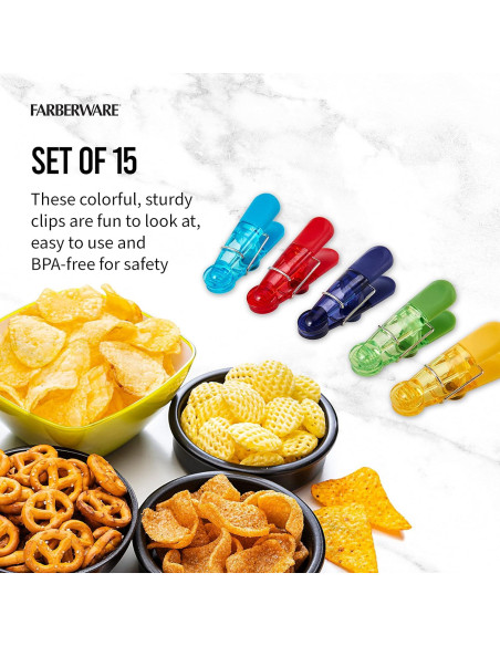Juego de 15 Clips Magnéticos Farberware para Bolsas