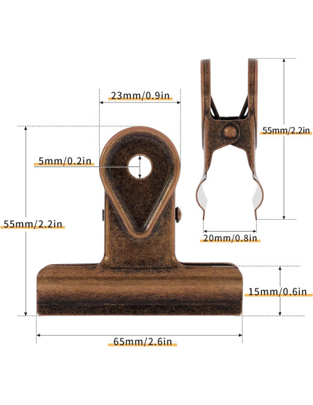 Clips de Metal SIAMESE 4 Pcs 65mm Rojo Bronce para Sellar