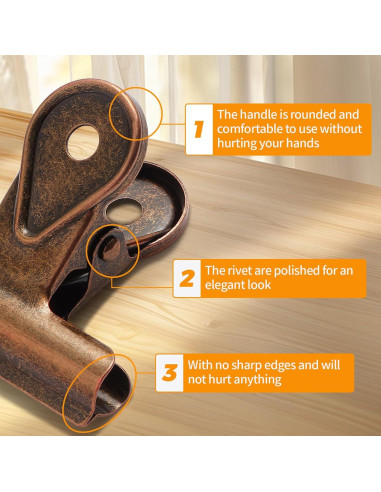 Clips de Metal SIAMESE 4 Pcs 65mm Rojo Bronce para Sellar