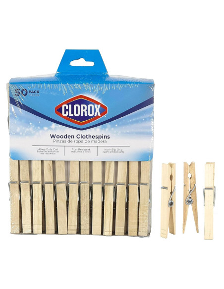 Pinzas de Madera Clorox - Paquete de 50 Clips Resistentes
