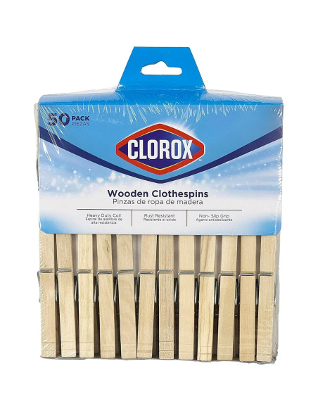 Pinzas de Madera Clorox - Paquete de 50 Clips Resistentes