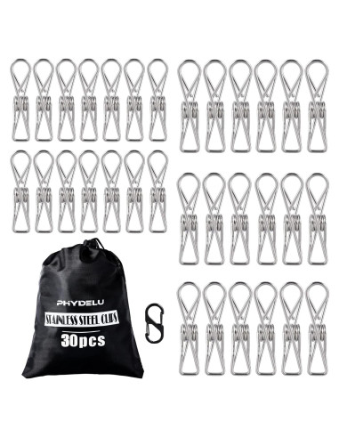 30 Pinzas de Acero Inoxidable PHYDELU para Ropa y Comida