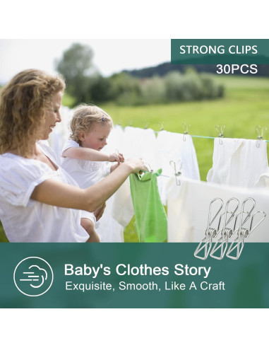 30 Pinzas de Acero Inoxidable PHYDELU para Ropa y Comida