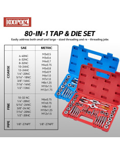 Juego de 80 Piezas de Machos y Matrices KOOPOOL Métrico y Estándar 2