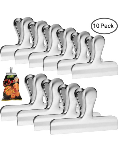 Paquete de 10 Clips de Bolsa Acero Inoxidable Danzix 3 y 4"